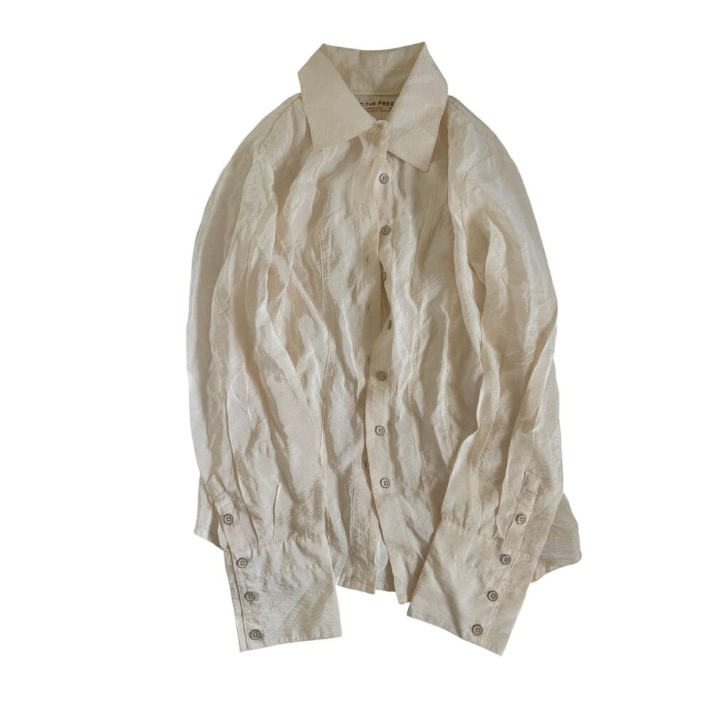 Fp We The Free Cream Button Down Fitted Collard Shirt Size Small